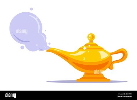 Magic Golden Lamp With Genie From Arabian Night Flat Vector