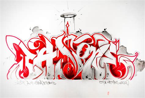 Graffiti Written On The Side Of A Wall In Red And White Colors With