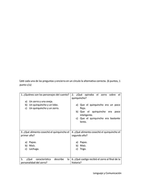 Evaluación diagnóstica Lenguaje y Comunicación 2 año básico profe