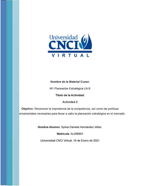 02 Actividad Planeacion Estrategica Nombre De La Materia Curso M1