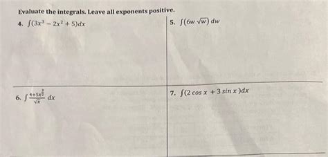 Solved Evaluate The Integrals Leave All Exponents Positive