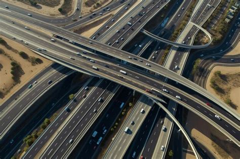 Premium Photo Aerial View Of A Busy Highway Interstate