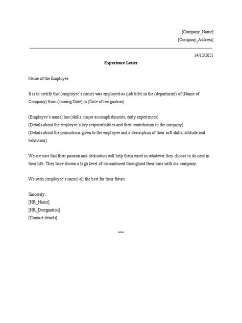 Experience Letter Format Designpdf Pdf
