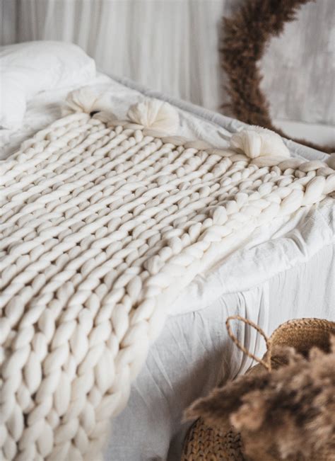 Pom Pom Chunky Knit Throw Blanket Praise Wedding Shop