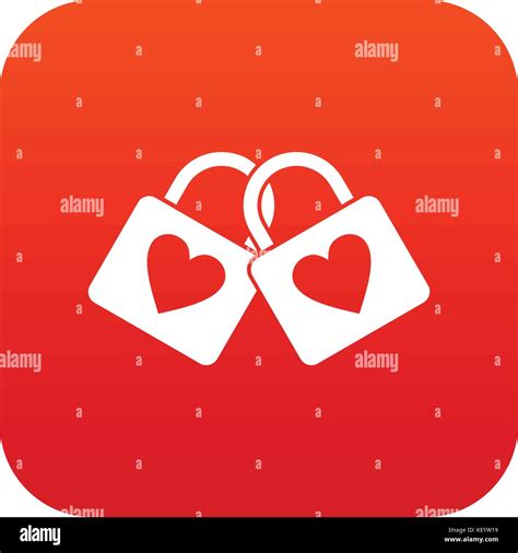 Two Locked Padlocks With Hearts Icon Digital Red Stock Vector Image