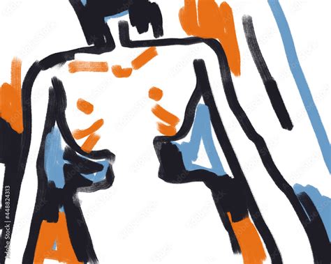 Naked Torso Human Shape Drawing Neo Expressionism Art Style With Late