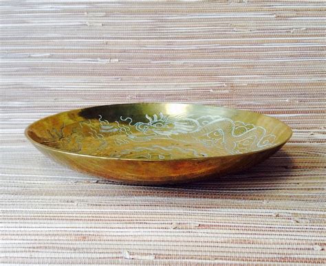 Vintage Chinese Engraved Brass Dragon Bowl Etsy