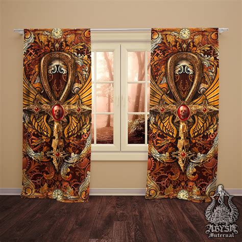 Steampunk Curtains 50x84 Printed Window Panels Fantasy Room Decor Art Print Ankh Cross