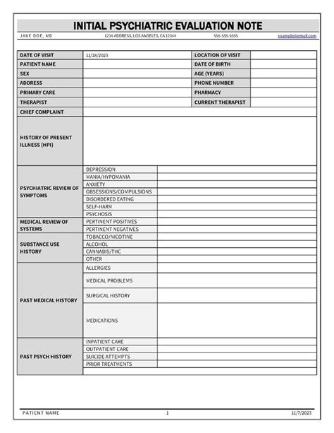 Initial Psychiatric Evaluation Note Template Etsy