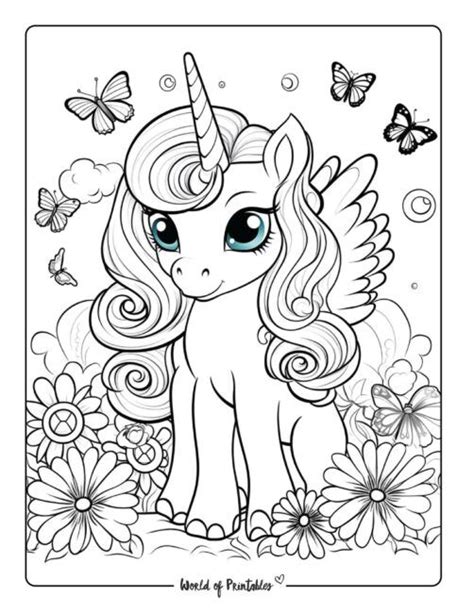 A Coloring Page With An Image Of A Unicorn Surrounded By Flowers And