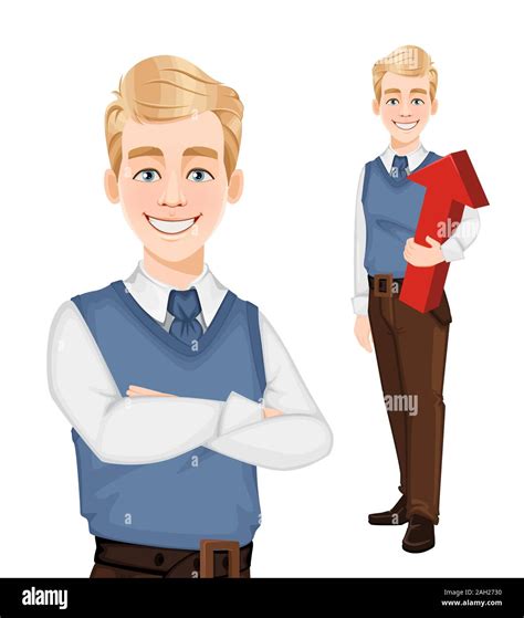 Successful Business Man In Office Style Clothes Set Of Two Poses