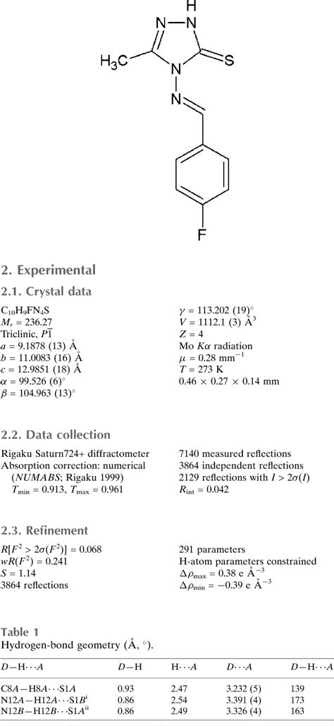 Table From Crystal Structure Of E Fluorobenzylidene Amino