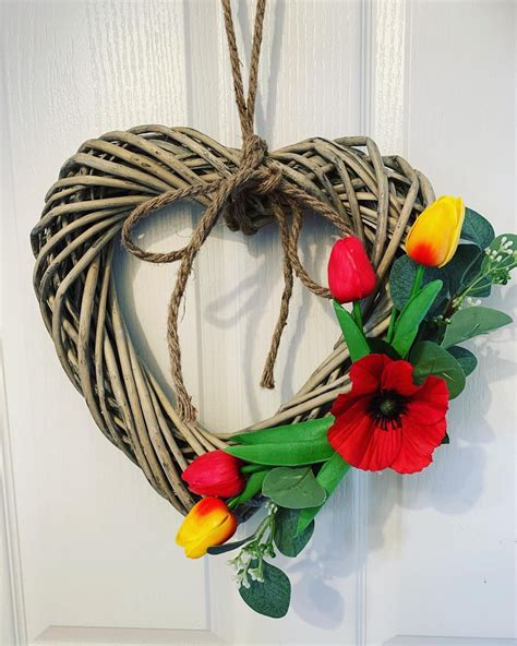 Wooden Heart Wreath Adorned With Artificial Real Touch Tulips Etsy