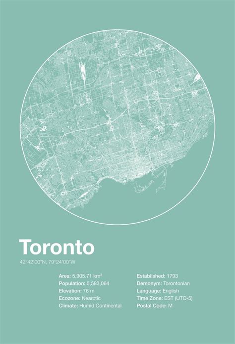 TORONTO INFO MAP Toronto, Ontario Street Map Line Art, Minimalist Map ...