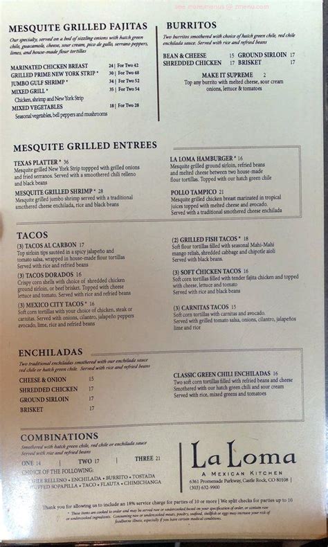 Menu At La Loma Castle Rock Restaurant Castle Rock