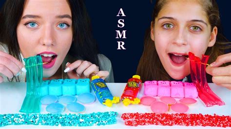 Asmr Pink Food Vs Blue Food Nerds Rope Jelly Noodles Ufo Wafers