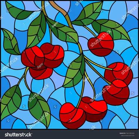 Illustration Style Stained Glass Window Branches Vector De Stock