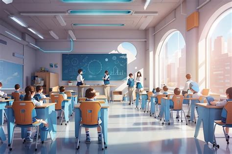 Premium Ai Image Illustration Futuristic School Classroom