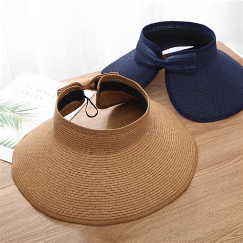 Sun Visor Hats For Women Wide Brim Straw Visors Womens Foldable Beach Visors Summer Roll Up