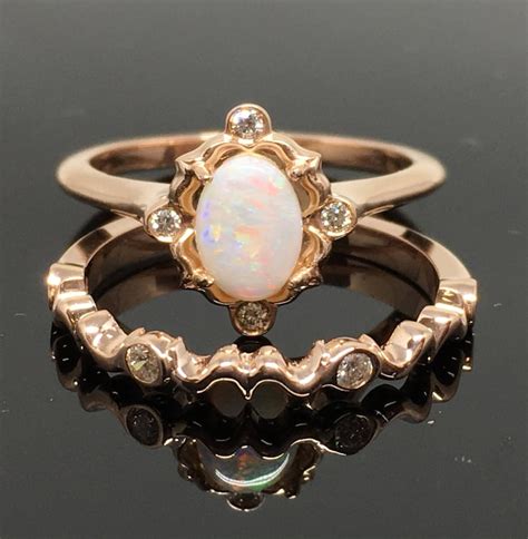 14K Rose Gold Opal Engagement Ring Matching Set Rose Gold Etsy