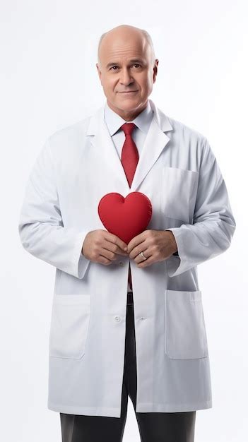 Premium AI Image Male Doctor Standing Smiling Holding A Big Red Heart