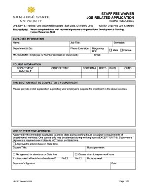 Fillable Online Sjsu Staff Fee Waiver Job Related Application Pdf