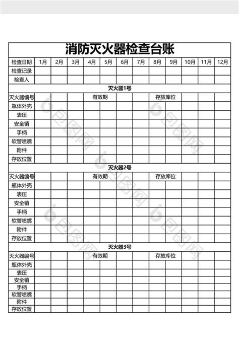 消防灭火器检查台账模板下载 包图网