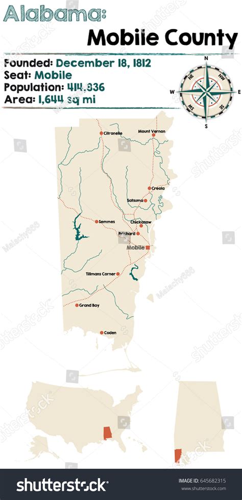 Large Detailed Map Mobile County Alabama เวกเตอร์สต็อก ปลอดค่าลิขสิทธิ์ 645682315 Shutterstock