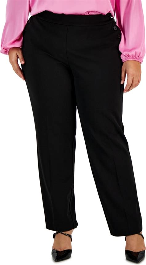 Bar Iii Plus Size Button Detail Straight Leg Pull On Pants Created For Macy S Shopstyle