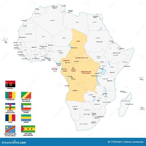 Mapa De Frica Central Bandeiras Ilustra O Do Vetor Ilustra O