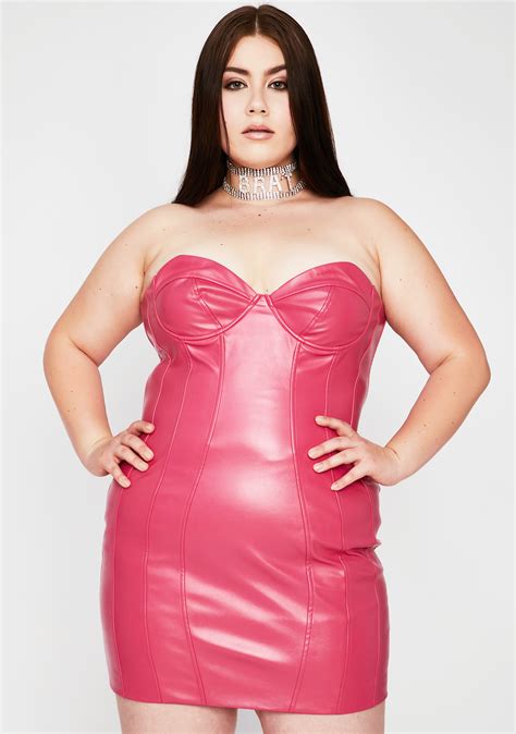 Plus Size Vegan Leather Strapless Bodycon Dress Pink Dolls Kill