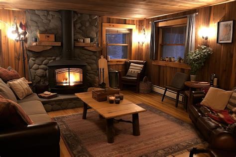 Premium Ai Image Cozy Cabin Retreat With Fire And Marshmallow