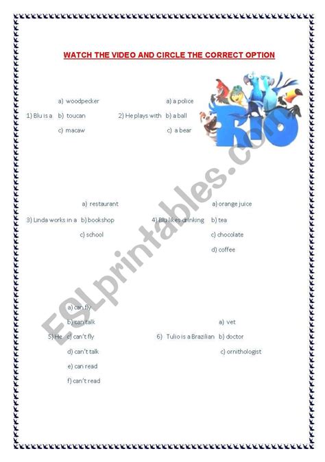 English Worksheets Rio Video Worksheet