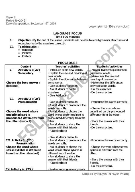 Grammar Lesson Plan Esl Worksheet By Huyenphuong1702