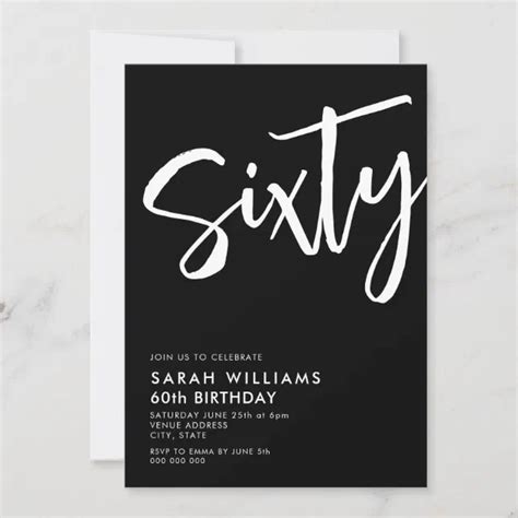 Sixty Modern Black And White 60th Birthday Invitation Zazzle