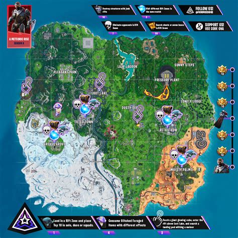 Fortnite A Meteoric Rise Mission Challenges Cheat Sheet Map Locations