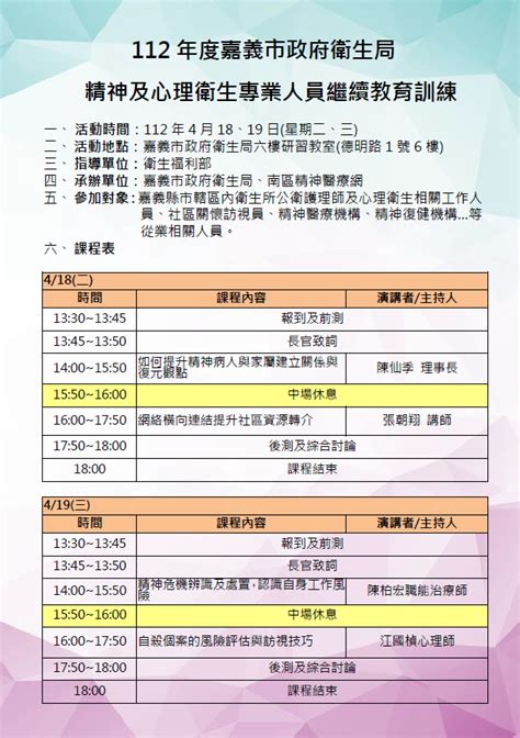 112年度嘉義市政府衛生局精神及心理衛生專業人員繼續教育訓練418 19：2023 04 18 專業講座訓練 Beclass 線上