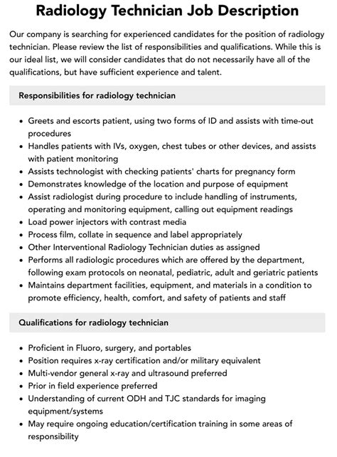 Radiology Technician Job Description | Velvet Jobs