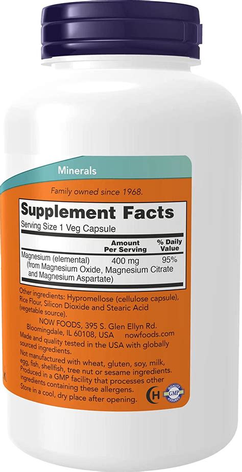 Now Supplements Magnesium 400 Mg Enzyme Function Nervous System Su