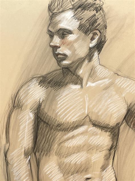 Mark Beard MB 018 Figurative Life Drawing Of Handsome Male Nude By