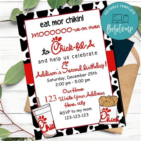 Chick Fil A Invitation Customizable Template Instant Downloa