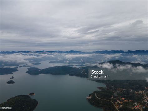 Aerial Photography Of Reservoirs In Clouds And Mist Stock Photo