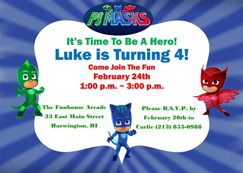 Pj Masks Birthday Invitations Printable