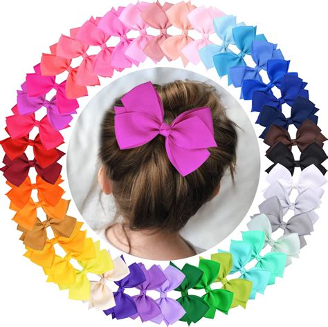 Alinmo 40 Colors 6inch Hair Bows Clips Large Big Grosgrain