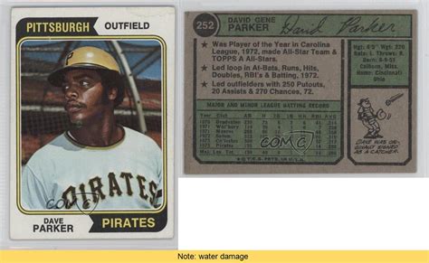 1974 Topps 252 Dave Parker Pittsburgh Pirates Rc Rookie Baseball Card