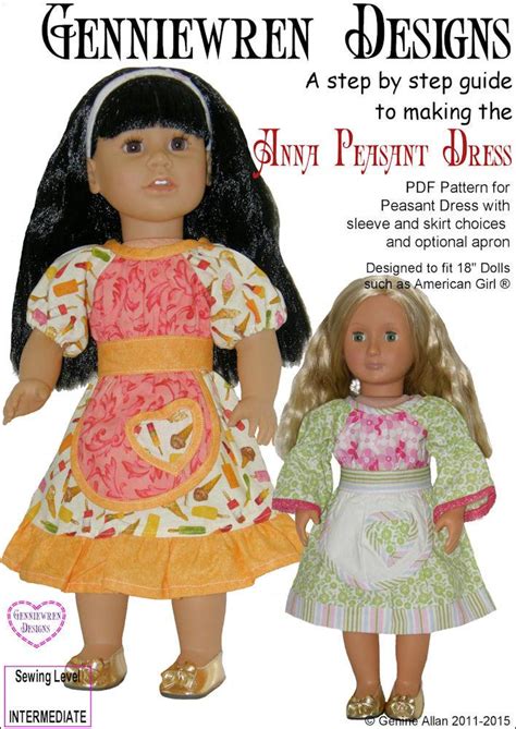 Genniewren Designs Anna Peasant Dress Doll Clothes Pattern 18 Inch American Girl Dolls