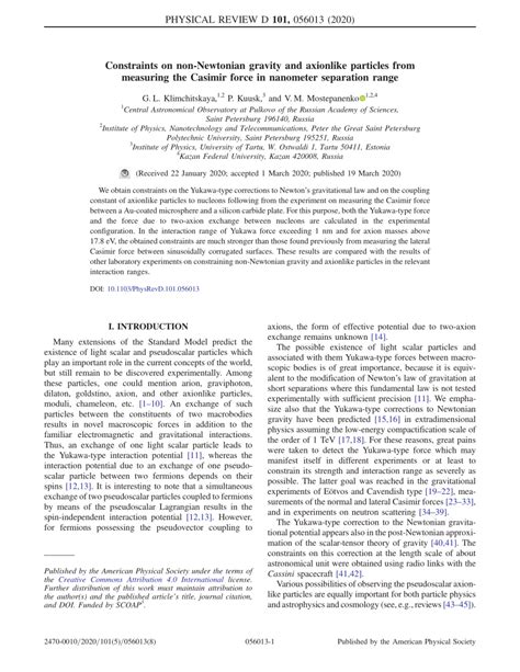 Pdf Constraints On Non Newtonian Gravity And Axionlike Particles From