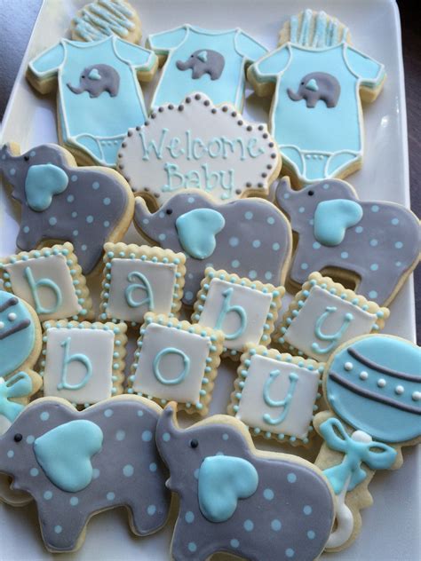 Sarahs Sweets Elephant Baby Shower Boy Baby Shower Cookies