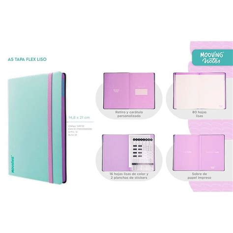 Cuaderno Mooving L Nea Notes Color A T Flex Cosido Liso H