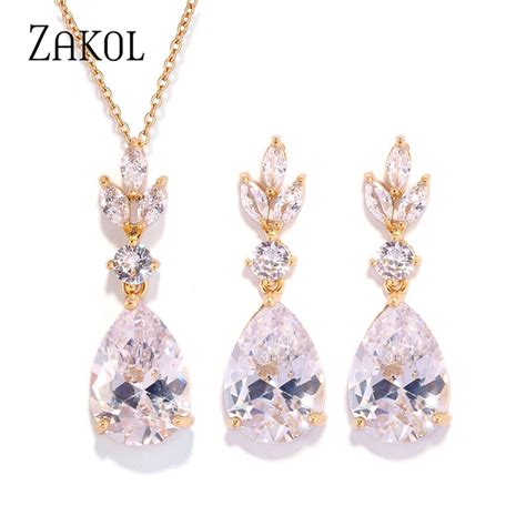 Cubic Zirconia Earrings Necklace Wedding Necklace Earring Set